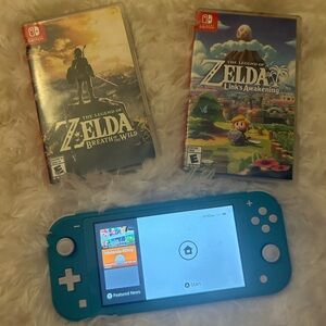 Nintendo Switch Lite, 2 Zelda games & charger
